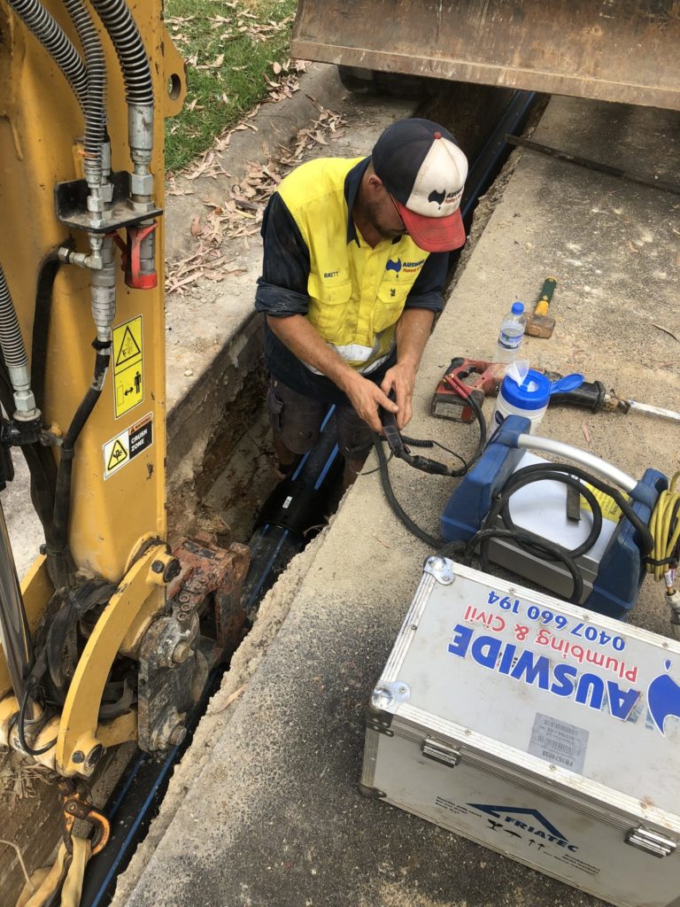 Water main replacement poly welding